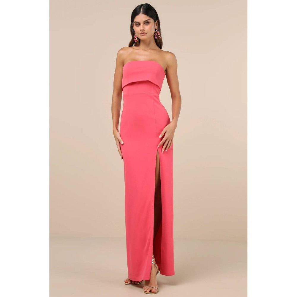 Lulus Women's Classy Consideration Coral Pink Strapless Maxi Dress Size‎ Large